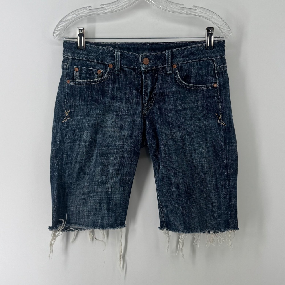 Union Denim Shorts Womens 27 Dark Wash Raw Hem Low Rise Made in USA Los Angeles